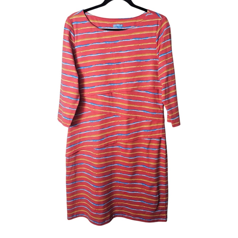 J McLauglin XL Pink Orange Stripe Nicola Tired‎ Dress Knee 3/4 Sleeve Stretch